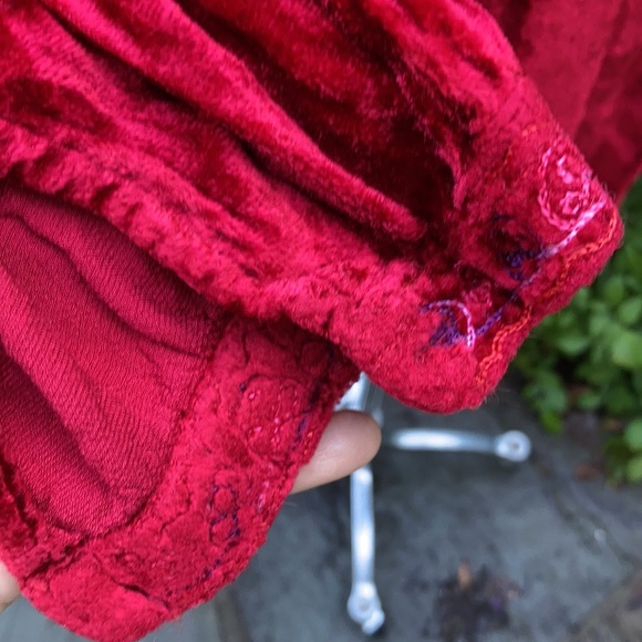 Vintage boho Hippy red velvet tunic unisex India M - Picture 3 of 12